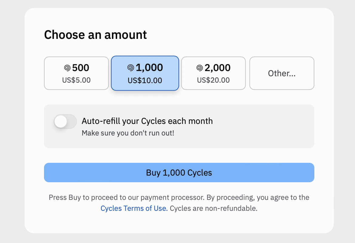 Buy Cycles Modal