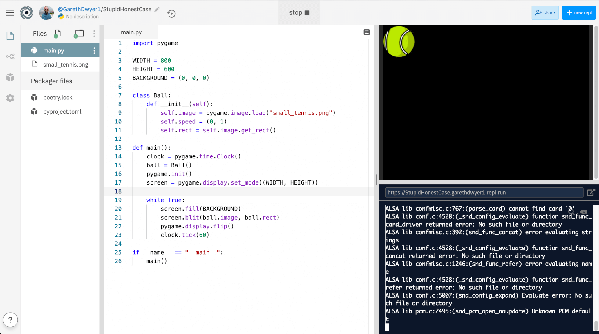 **Image 4:** *Drawing the tennis ball in our PyGame environment.*